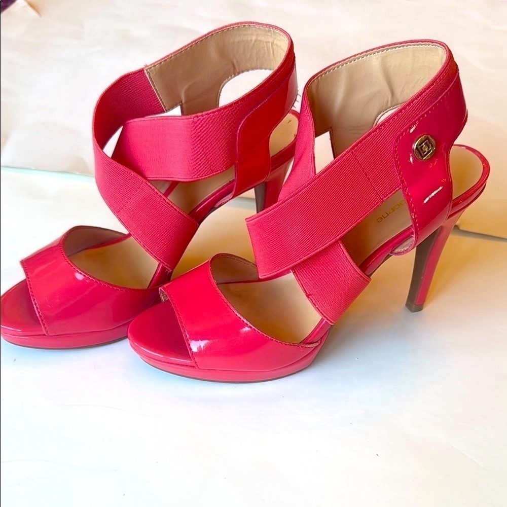 Liz Claiborne Elegant Pink Thick Strappy Open Peep Toe Heels